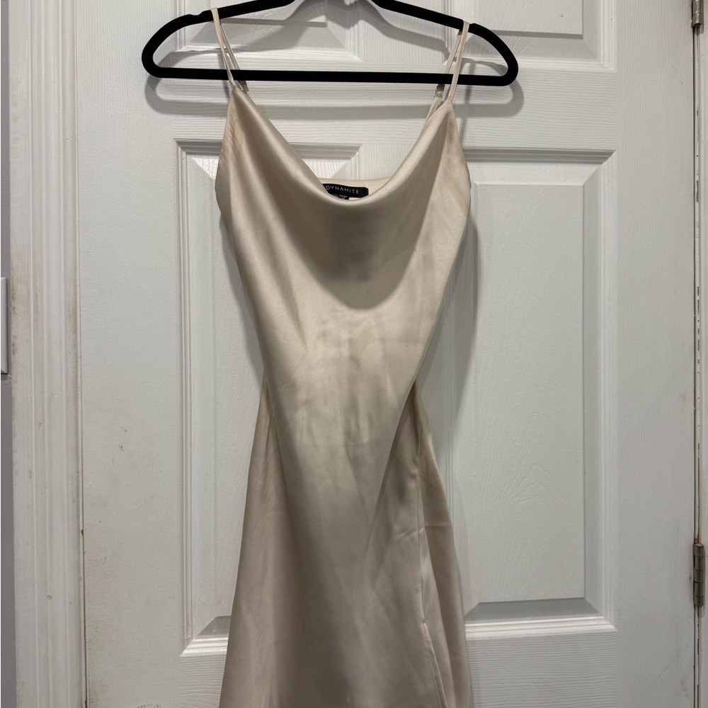 DYNAMITE Elegant Spaghetti Strap Cream Slip Dress
